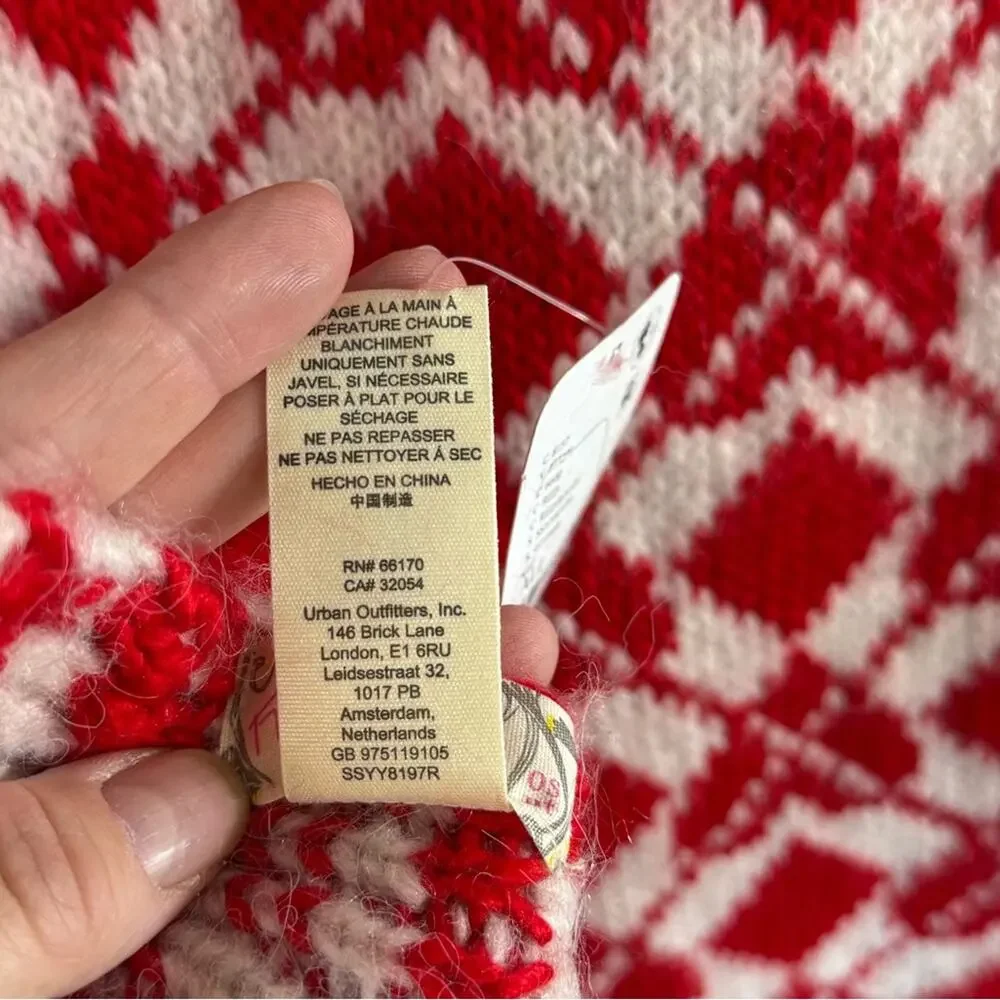 NWT Free People Matchbook Scarf Red and White Sweater Knit Scarf Boho Winter